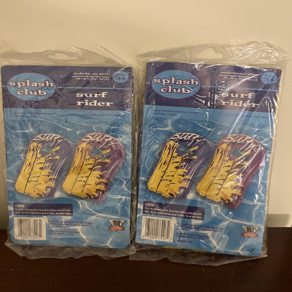 2X Splash Club Surf Rider Inflatable Float Vintage 29" x 18" Ages 3+ Kmart